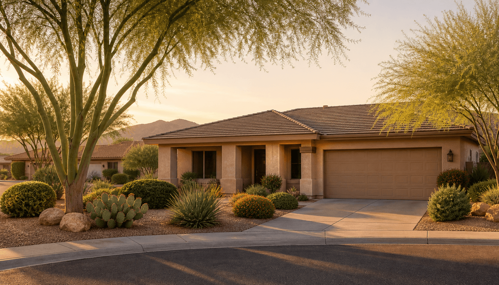 Residential street scene representative of Mesa, AZ