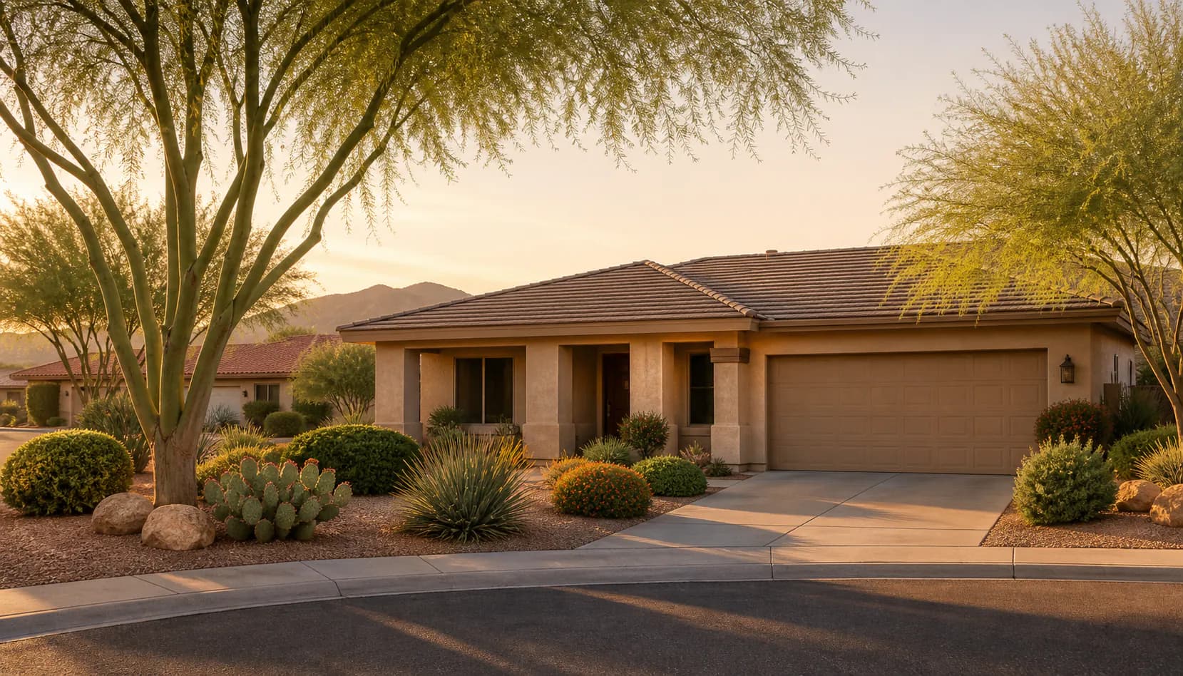 Residential street scene representative of Mesa, AZ