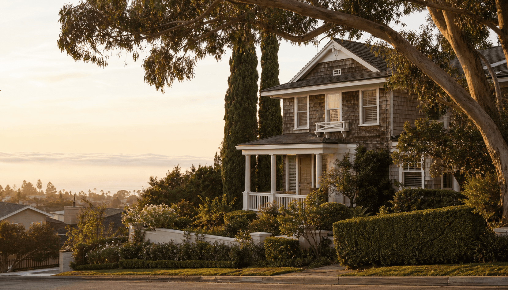 Residential street scene representative of Newport Beach, CA