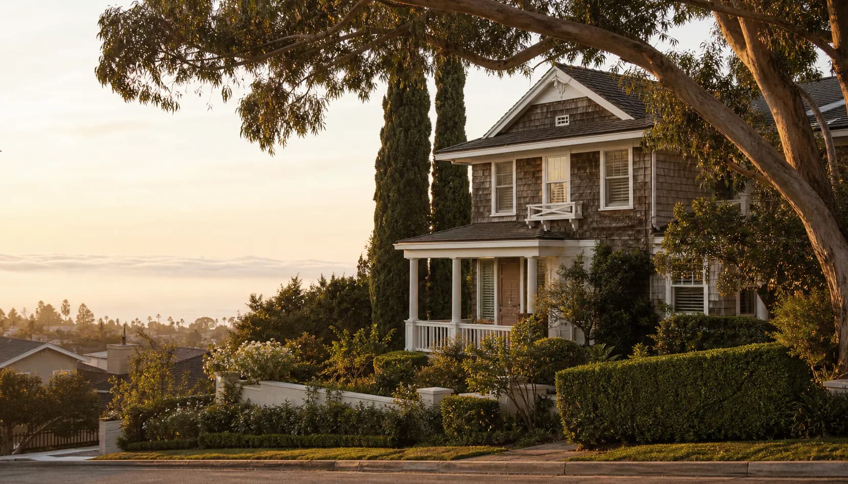Residential street scene representative of Newport Beach, CA
