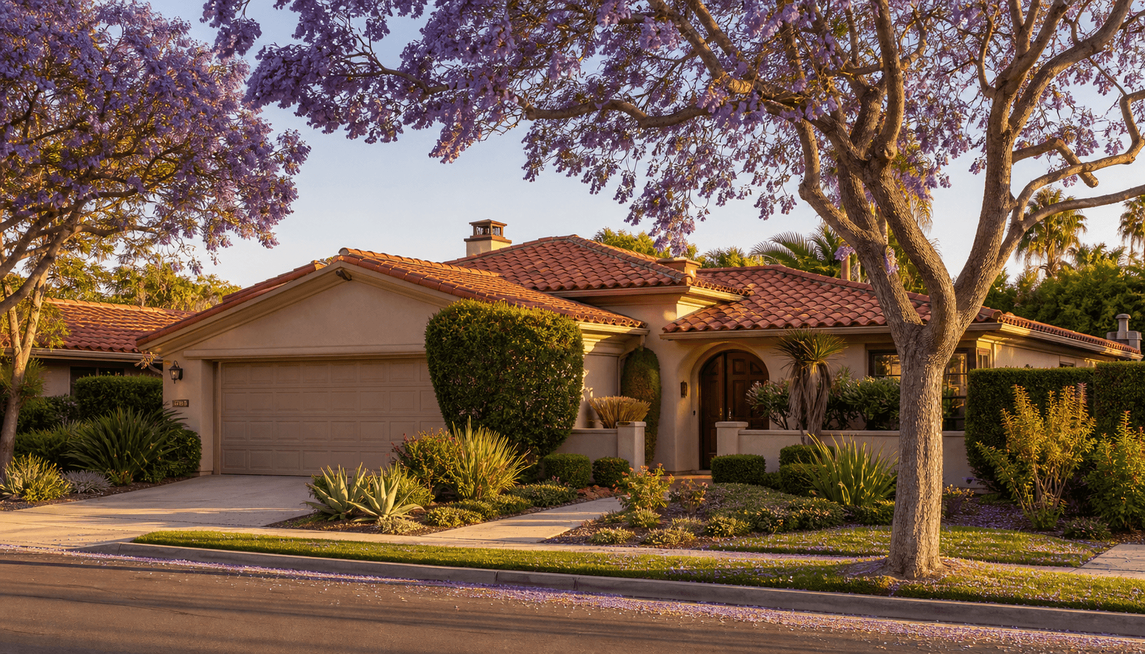 Residential street scene representative of Orange County, CA