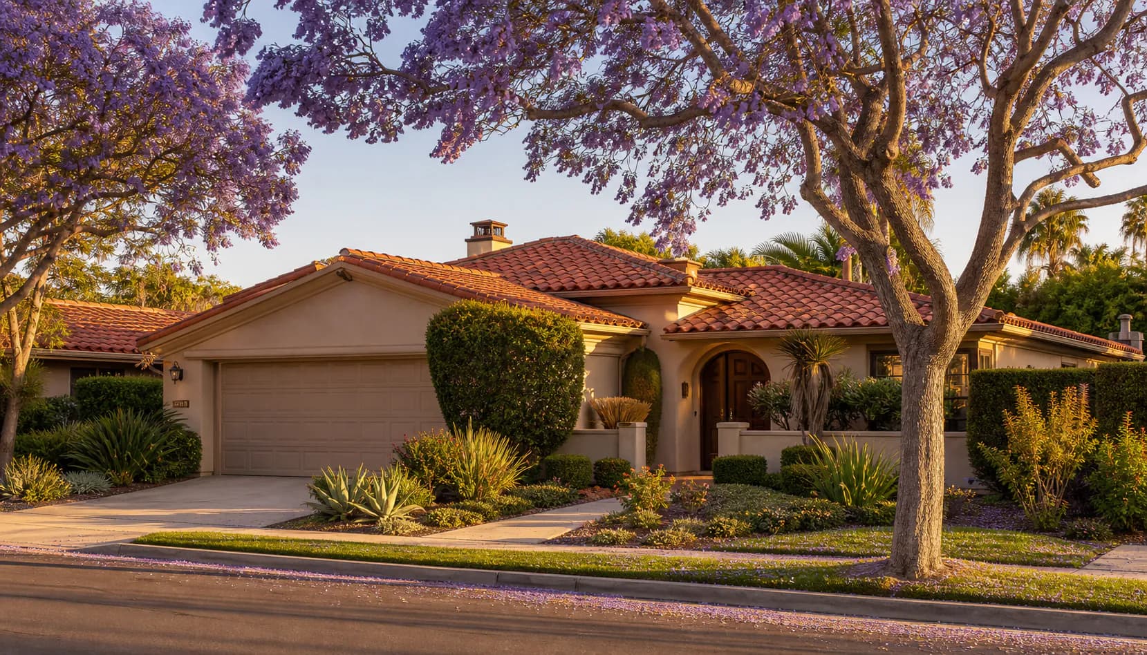 Residential street scene representative of Orange County, CA