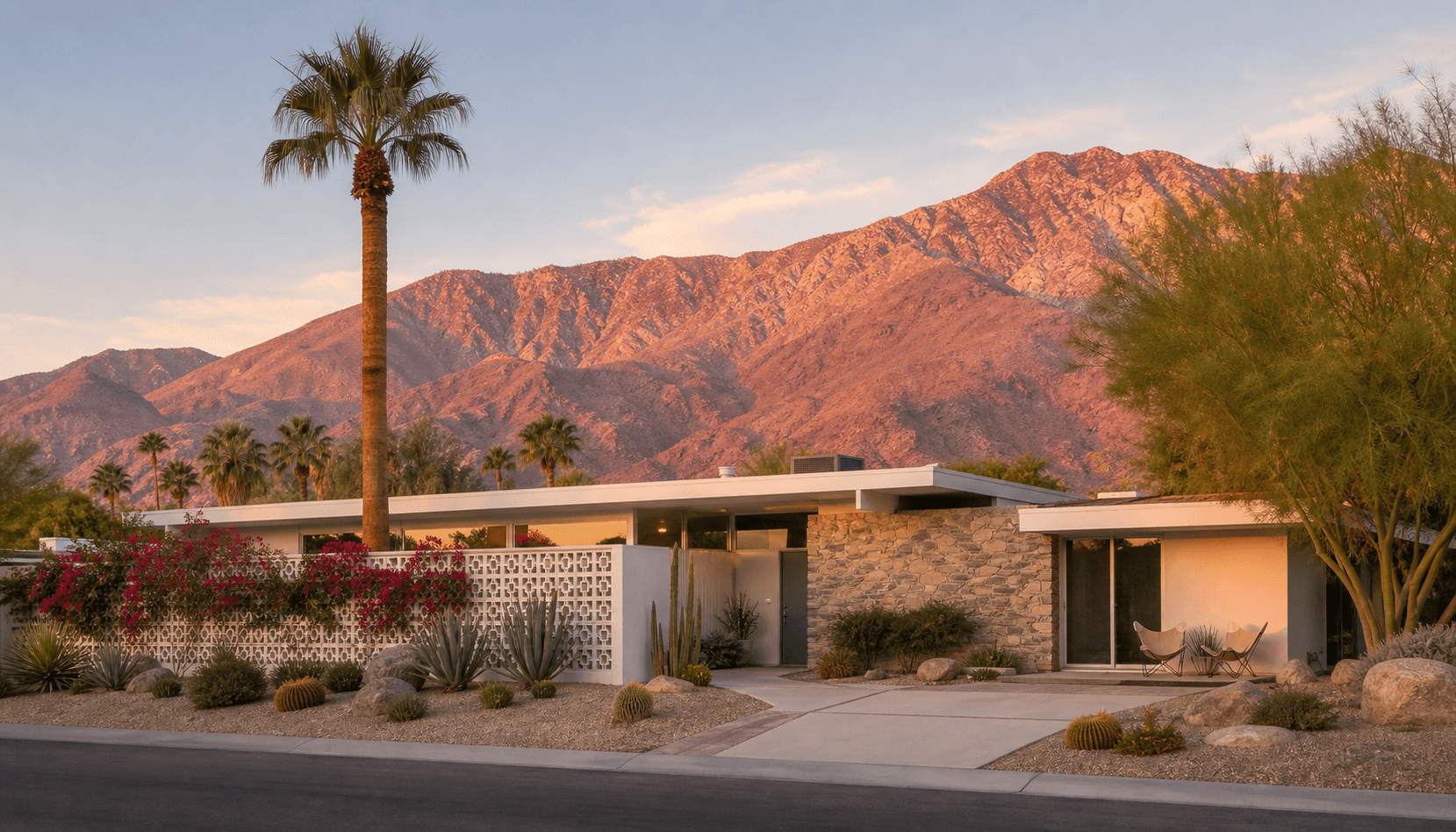 Residential street scene representative of Palm Springs, CA