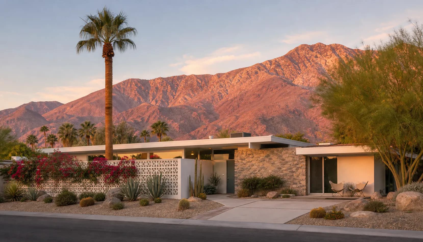 Residential street scene representative of Palm Springs, CA